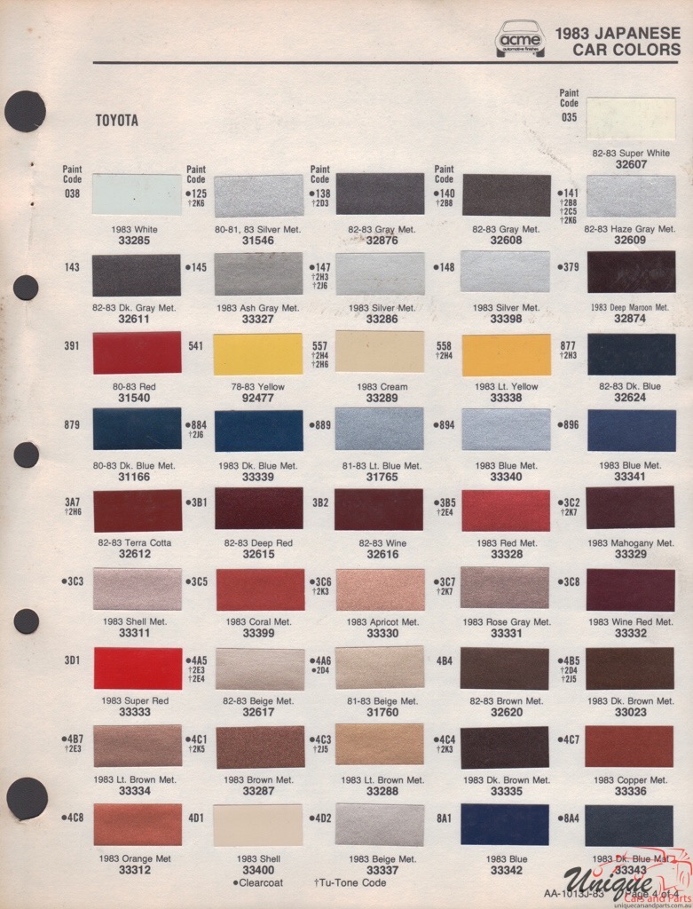 1983 Toyota Paint Charts Acme 1